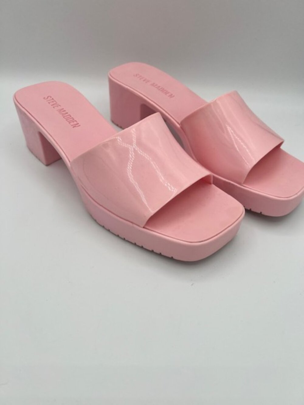 Steve Madden Harlin Pink Patent Platform Slide Sandals Size 9